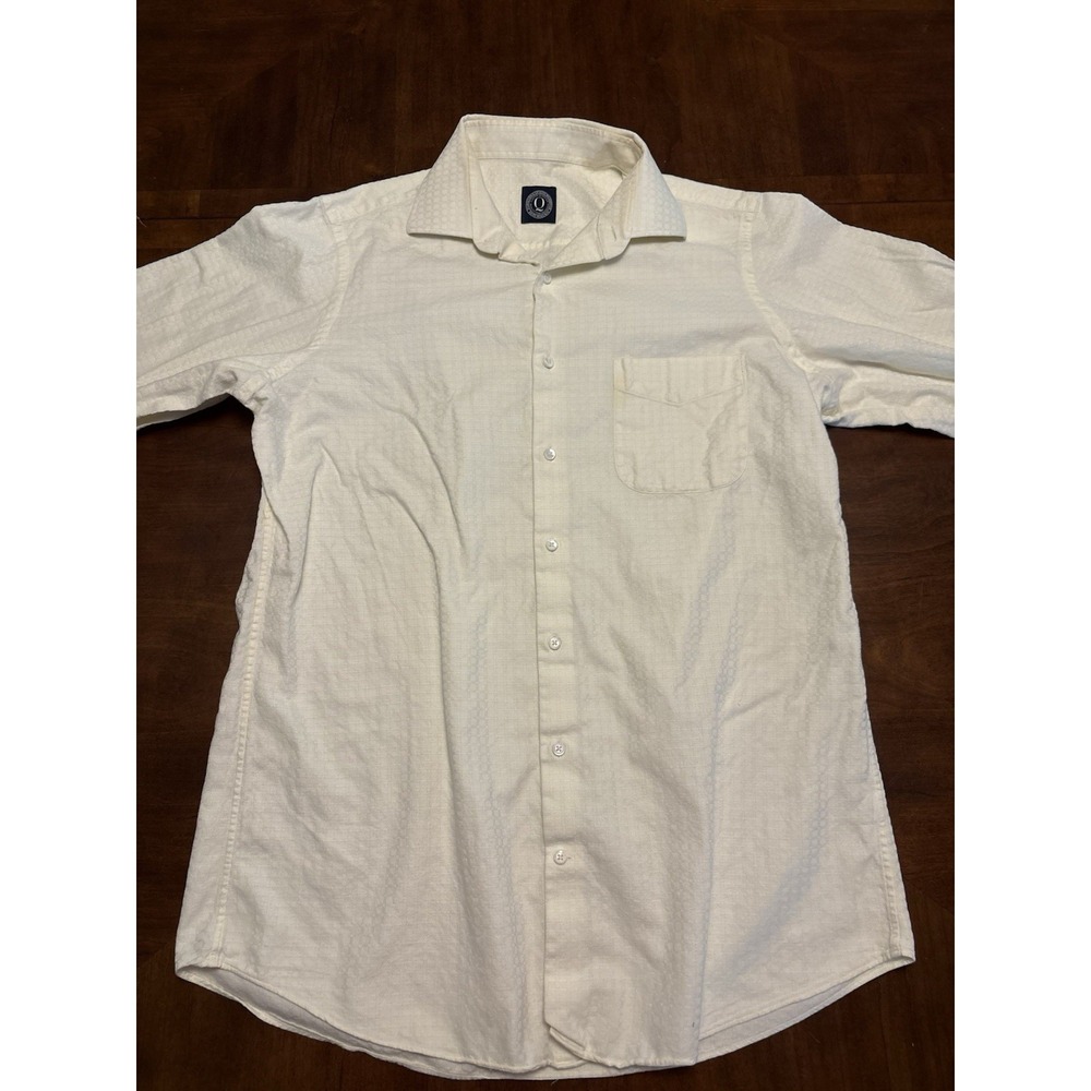 Q Purveyors of Fine Menswear White Textured Button Up Shirt Size Medium